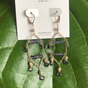 Agapantha Sterling Silver Vintage Gemstone Crystal Iolite Chandelier Earrings